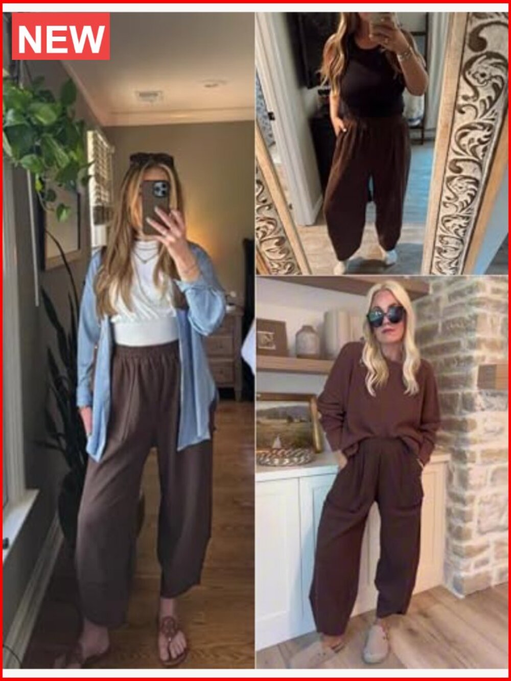 Baggy Wide Leg Palazzo Pants Elastic Waist with Pockets - Picture 4 of 7